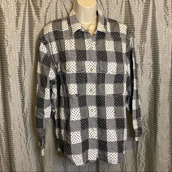 Liz Claiborne Tops - Vintage Liz Claiborne LizWear Black/Gray/White Patchwork Snap Button Shirt - Med